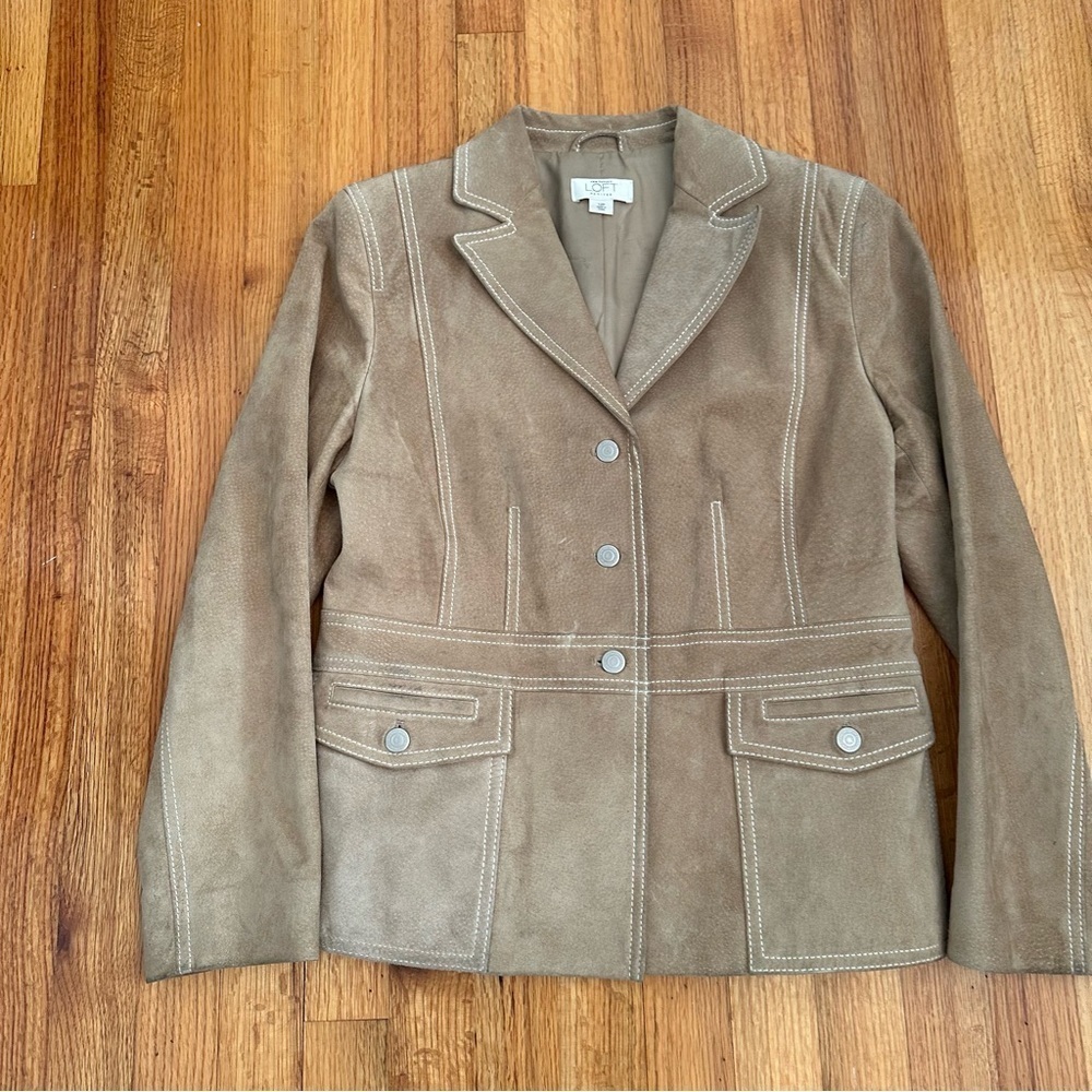 Ann Taylor By Loft Women’s 100% Leather Jacket Tan With Pockets, Lined Size 12P - Picture 2 of 13
